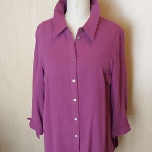 Magenta Button-Up Gauze Shirt With L/S Tie Sleeves